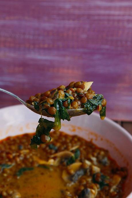 LENTEJAS CON ESPINACAS Y CHAMPIÑONES AL ESTILO TROPICAL