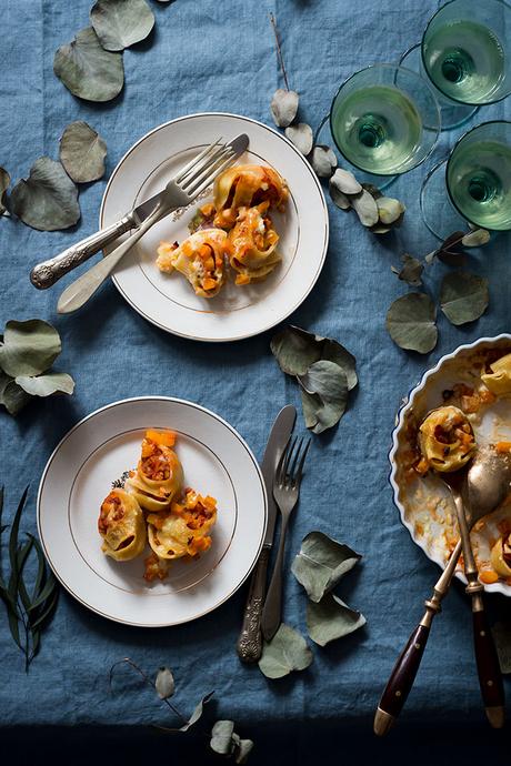 CARACOLAS RELLENAS DE BOLOÑESA VEGETARIANA Y CALABAZA