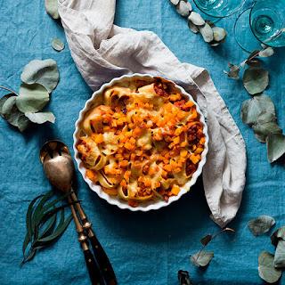 CARACOLAS RELLENAS DE BOLOÑESA VEGETARIANA Y CALABAZA