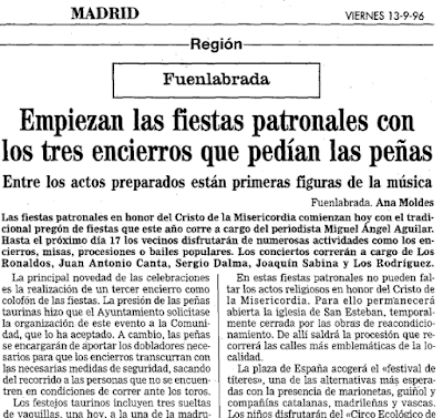 Un encierro más para las Fiestas Patronales 1996