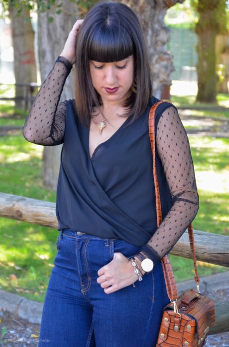 Top con mangas de plumeti