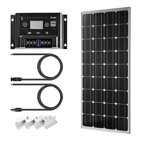 Todo lo que necesitas saber para montar placas solares en casa Sunix 100W 12V Panel Solar monocristalino, Controlador de Carga de 10A con Fusible de batería, Ideal para Caravana, jardín häuse, con Conectores MC4 + Soportes de Montaje para Sistema de batería