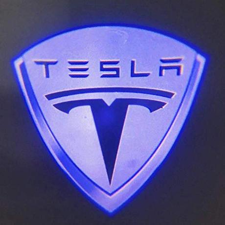 Womdee Tesla Model 3/S/X - Proyector de luz LED para Puerta de Coche, diseño de Logotipo de Tesla, fácil instalación, Luces de Bienvenida frías, Accesorios Tesla Modelo 3 X S (2 Paquetes)