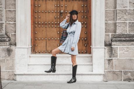 BLUE DRESS+COWBOY BOOTS+THE PERFECT BAG