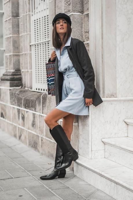 BLUE DRESS+COWBOY BOOTS+THE PERFECT BAG