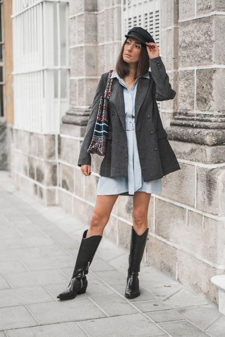 BLUE DRESS+COWBOY BOOTS+THE PERFECT BAG