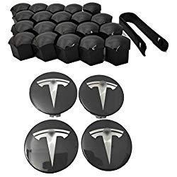 starter 4 PCS Tesla Buje Central del Logotipo de la Rueda, Tapa De Buje Impermeable De Acero Inoxidable con Tapa De 20 Tuercas para Tesla Model S X 3