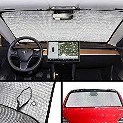 Foonee Tesla Model 3 Parasol para Parabrisas, bloquea los Rayos UV, Protege la Visera del Sol, Mantiene el vehículo Fresco, Ajuste Personalizado para Accesorios de Ventana Frontal