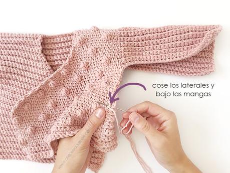 Cómo tejer  una Chaqueta Kimono de crochet de bebé - Patrón y Tutorial - Cose los laterales y bajos de las mangas