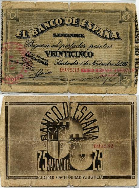 1936:Banco de España (Santander): billete de 25 pesetas