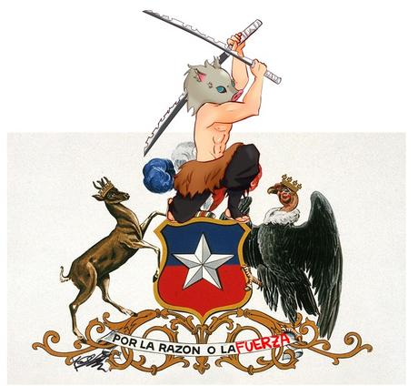 Artistas emplean a Inosuke de ''Kimetsu no Yaiba'', para apoyar protestas en Chile