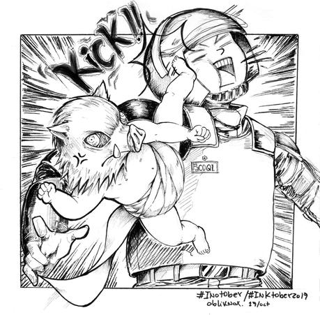 Artistas emplean a Inosuke de ''Kimetsu no Yaiba'', para apoyar protestas en Chile