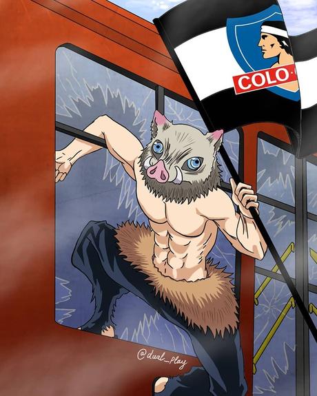 Artistas emplean a Inosuke de ''Kimetsu no Yaiba'', para apoyar protestas en Chile