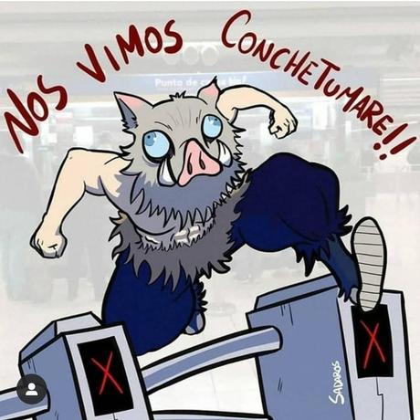 Artistas emplean a Inosuke de ''Kimetsu no Yaiba'', para apoyar protestas en Chile