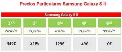 Samsung Galaxy SII, tarifas de Vodafone y Movistar