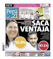 ENCUESTA NACIONAL URBANA DATUM 22 MAYO: KEIKO 52.9%, HUMALA 47.1% (VOTOS VÁLIDOS)