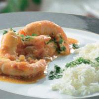 Langostinos al curry con arroz basmati