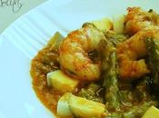Esparragos salsa langostinos