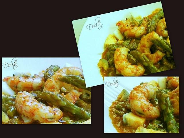 ESPARRAGOS EN SALSA CON LANGOSTINOS