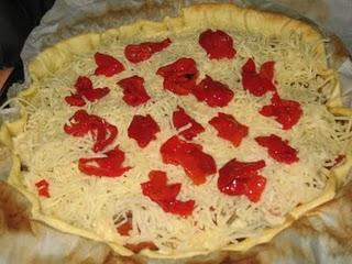 Quiche de berenjenas con bacón y pimientos del cristal