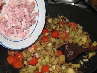 Quiche de berenjenas con bacón y pimientos del cristal