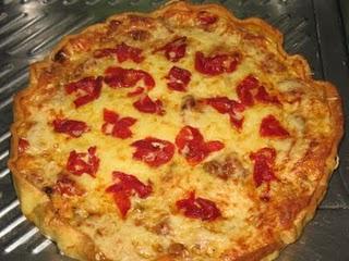 Quiche de berenjenas con bacón y pimientos del cristal