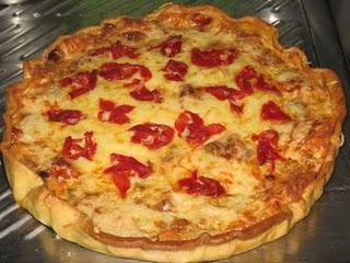 Quiche de berenjenas con bacón y pimientos del cristal