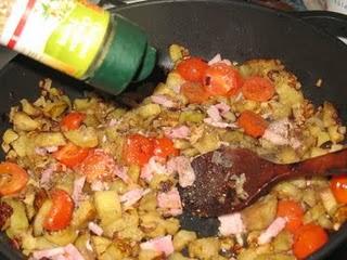 Quiche de berenjenas con bacón y pimientos del cristal