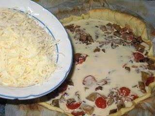 Quiche de berenjenas con bacón y pimientos del cristal