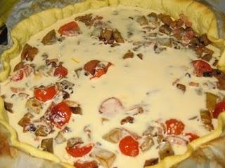 Quiche de berenjenas con bacón y pimientos del cristal
