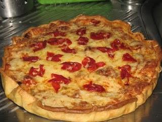 Quiche de berenjenas con bacón y pimientos del cristal