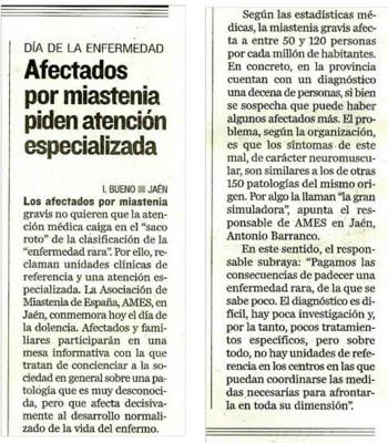 EL DIA NACIONAL CONTRA LA MIASTENIA EN DIARIO JAÉN.