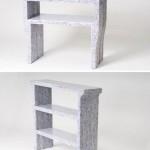 Documentos rallados con resina aplicada = Mueble moldeado