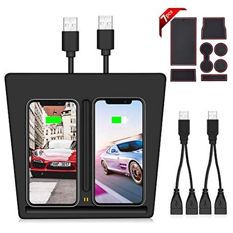 Oferta accesorios Tesla Model 3 VXDAS Cargador inalámbrico para Tesla Modelo 3, Puertos USB dobles Plataforma de carga inalámbrica para Tesla Modelo 3, Cargador móvil dual para todos los teléfonos habilitados para Qi