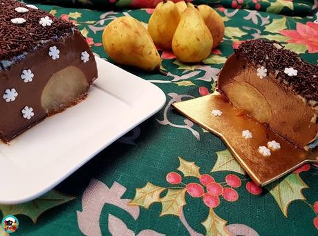 Flan de navidad de chocolate y peras