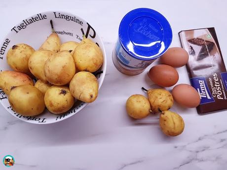 Flan de navidad de chocolate y peras