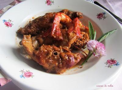 Conejo con langostinos Conejo con langostinos