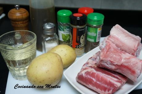 Costillas adobadas al horno con patatas