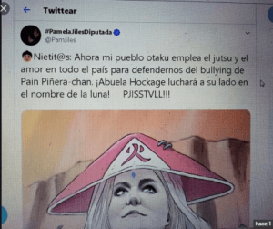 Diputada chilena se cree Hokage y defiende su aldea de Pain Piñera.