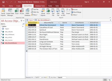 Ventana de Access con tablas vinculadas a SQL Server