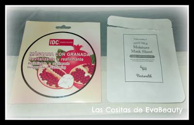 Mascarilla facial tissú de granada y de leche de cabra de idc institute y Tony Moly