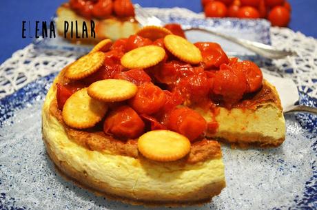 Cheesecake salada con mozzarella y tomatitos asados Cheesecake salada con mozzarella y tomatitos asados
