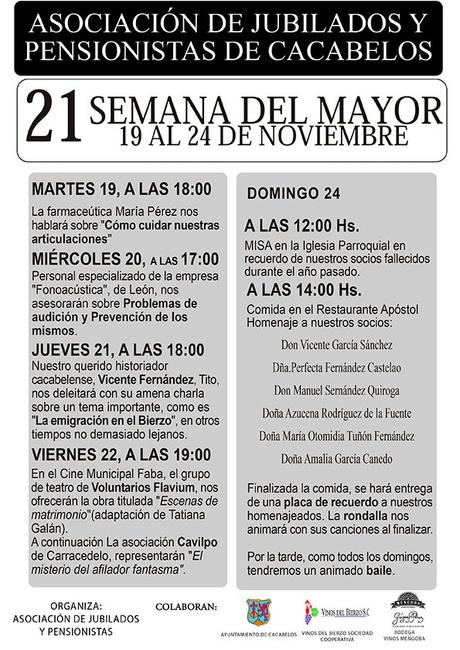 Cacabelos celebra la Semana del Mayor  del 19 al 24 de noviembre