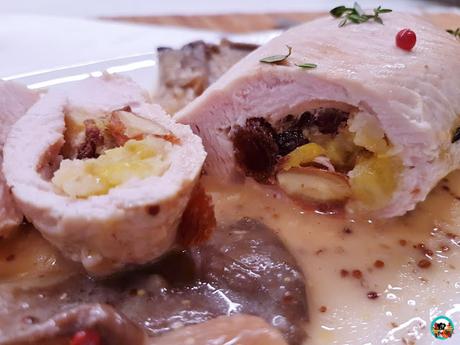 Solomillo pavo relleno con salsa de setas