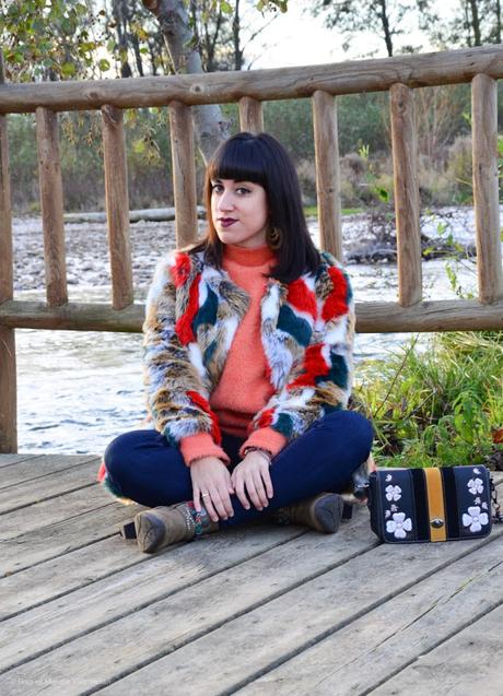 Abrigo de pelo multicolor