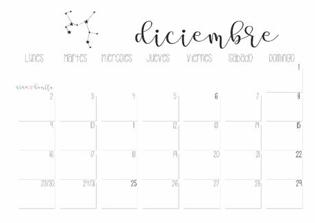 IMPRIMIBLE: Calendario diciembre 2019