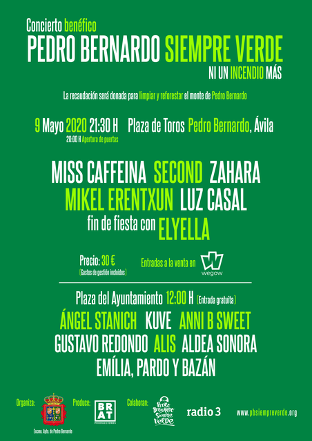 [Noticia] Second, Mikel Erentxun, Zahara y Alis entre otros artistas estarán en el concierto benéfico para reforestar los montes de Pedro Bernardo
