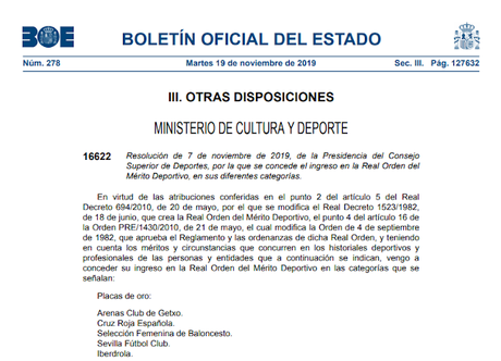 Sevilla FC, Placa de Oro de la Real Orden del Mérito Deportivo