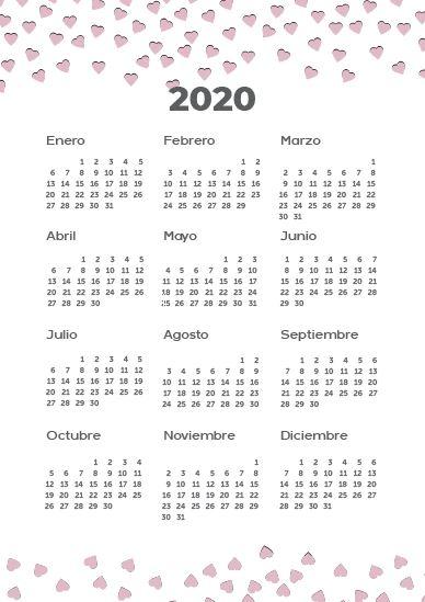 Calendario 2020 gratis en PDF imprimible en varios modelos tamaño folio