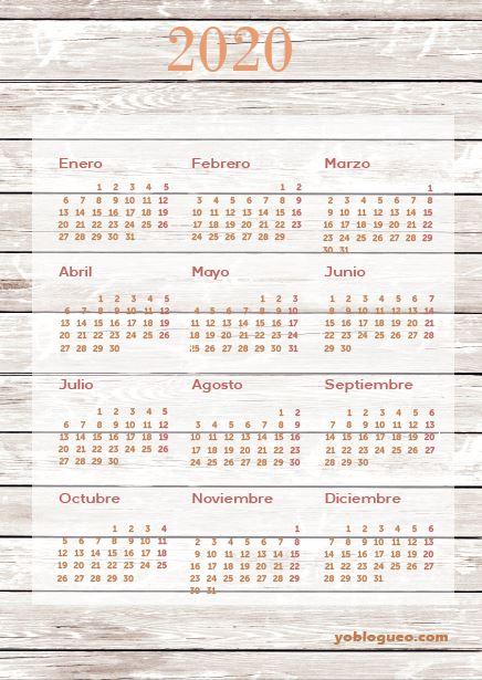 Calendario 2020 gratis en PDF imprimible en varios modelos tamaño folio Calendario 2020 gratis en PDF imprimible en varios modelos tamaño folio
